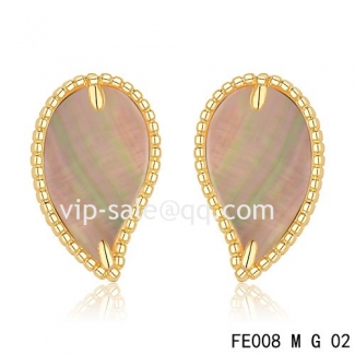 Fake Van Cleef & Arpels Sweet Alhambra Leaf Yellow Earrings,Brown Mother-Of-Pearl